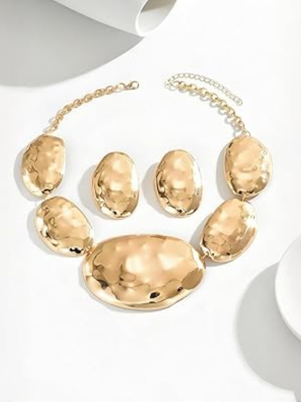 Chunky Statement Jewelry Set Gold Tone Necklace and Earrings NEW - Picture 2 of 5